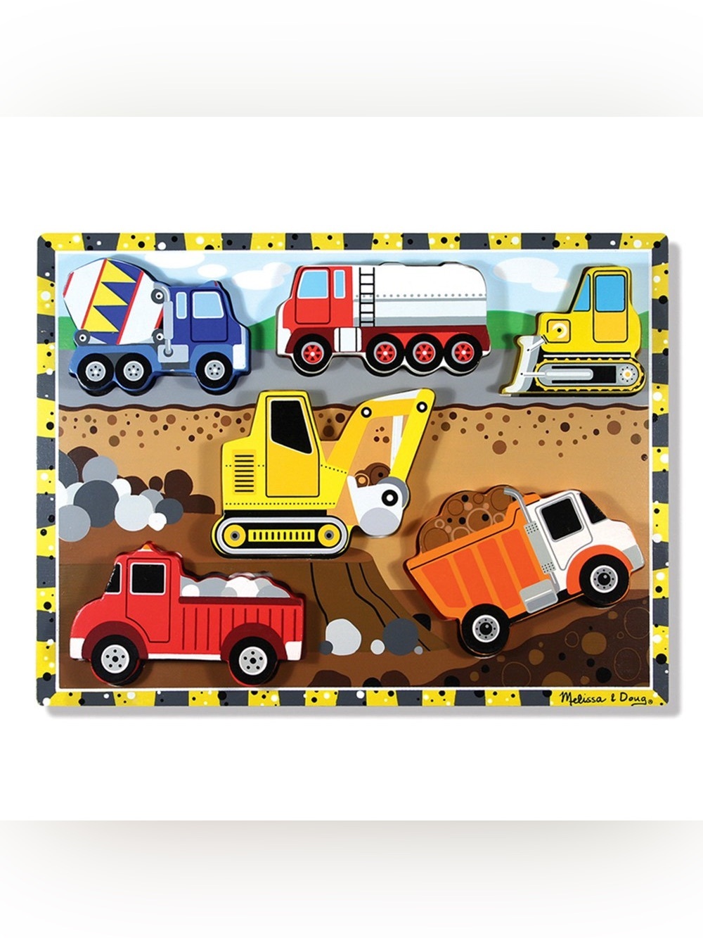 Melissa & Doug Construction Vehicles Chunky Wooden 6 Piece Puzzle